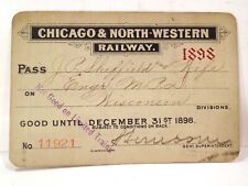 Vintage 1898 Chicago North Western Railroad Wisconsin Division Engineer Pass  picture