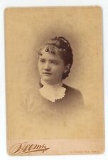 Antique 1880 Cabinet Card Beautiful Young Woman With Curly Bangs in Dress Boston picture