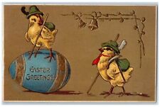 c1910's Easter Greetings Egg Chicks Ringing Bells German Miner Antique Postcard picture