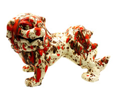 Vintage Hollow Ceramic White Foo Dog w/Red & Brown Splotches (Read Description) picture