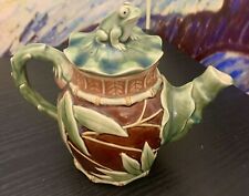 Majolica Frog Finial Tea Pot With Lid Mint picture