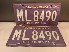 Car License Vtg Metal ILLINOIS 1964 Ct. 2 Farmhouse Countrycore Decor... picture