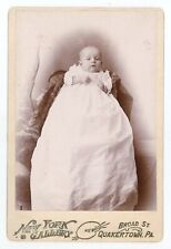 Antique Circa 1880s Cabinet Card Beautiful Baby Long White Dress Quakertown, PA picture