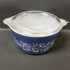 Vtg PYREX Blue Daisy Colonial Mist 473-B 1 Liter Casserole Dish W/ Lid picture