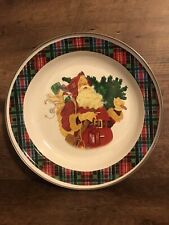 Hallmark Christmas Santa Serving Plate Mitford Plaid Speckled Enamel Vintage picture