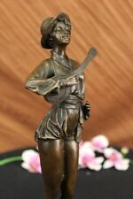 Music Woman Banjo Marble Base Handcrafted Art Bronze Sculpture Statue Decor Sale picture
