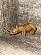 Vintage Hand Carved Solid Wooden African Rhinoceros Figurine Sculpture 5.5” picture