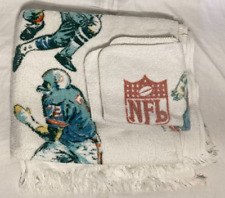 Vtg. Bibb Company NFL Football Cotton Fringed Bath Towel Washcloth White USA 2pc picture