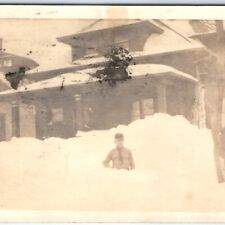 c1910s Man & Snowed In House RPPC Winter Sheboygan WI Cancel Real Photo PC A133 picture