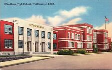 Windham High School Willimantic Connecticut Linen Flag Tichnor Vintage Postcard picture