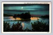Wausau WI-Wisconsin, Moonlight On Lake Wausau, Antique, Vintage Postcard picture