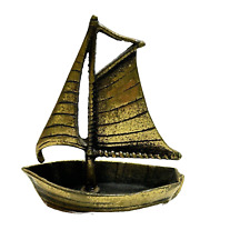 Vintage Brass Sailboat Figurine Statue Boat Coastal Cottage Beach Decor Classic* picture