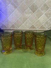 Vintage Indiana Glass Amber Whitehall Cubist Pedestal Drinking Glasses Set of 4 picture