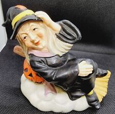 Brinns Vintage Halloween Witch & Jack-o-lantern On Broomstick Porcelain Figurine picture