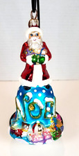 CHRISTOPHER RADKO BELL DE NOEL blue bell w/ Santa glass ornament Christmas  picture