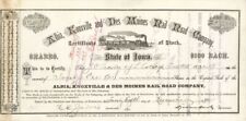 Albia, Knoxville and Des Moines Rail Road Co. - Stock Certificate - Railroad Sto picture