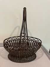 Vtg cast iron large basket with handle frame house cottage core decore picture
