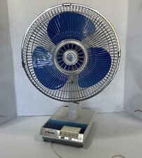 Vintage Tatung LC- 12KW Table Desk Fan Oscillating 3 Speed Blue Blades picture