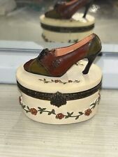 Vintage Red High Heel Shoe Floral Resin Trinket Jewelry Pill Box 2” picture