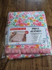 Vintage Spring Floral Print Blanket Full Twin Pink Trim Multicolor NEW Basics picture