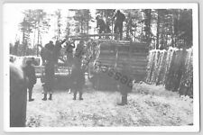 Vintage Black & White Photo Of Loggers Loading A Trailer In Wisconsin With Logs picture