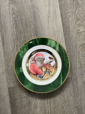 Vintage Dufex Art 24k Gold Trim Christmas plate santa with bag picture
