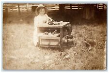 1911 Young Girl Chick Duck Warming Machine Velpen IN RPPC Photo Postcard picture