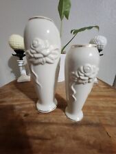 2 Lenox Embossed Rose Bud Flower Vases 7.5