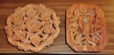 Lot of 2 India Wood Carved Trivets/Table Protectors - Raised Feet picture
