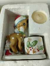 VTG 1978 Jasco Little Reindeer Porcelain Christmas Candle Holder ~ Hand Painted picture