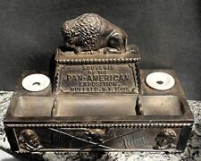 1901 PAN AM~EXPO~DESK DOUBLE INKWELL/PEN TRAY~FIG BUFFALO~MAGNIFICENT~LRG~SCARCE picture