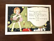 Vintage Postcard 1924 Christmas Card With Health Stamp Whitney Child Wreath H07 picture
