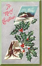 c1910 vintage Christmas snow farm holly nostalgic Postcard a5 picture