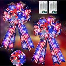 Liliful 2 Pcs Lighted Large 4th of July Bows, 20 x 11'' White Red Blue Stars ... picture