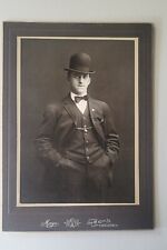 1890’s Vintage CABINET CARD PHOTO Handsome Young Man Derby Hat . picture