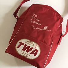 Vtg 60s? TWA Airlines Red Carry On Tote Travel Bag KU Flying Jayhawks Kansas picture