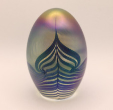 Vtg Robert Eickholt Studio Art Glass Paperweight Iridescent Pulled Feather 1986 picture