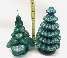 Vintage Hand Painted Christmas Wax Candles Green Gold Glitter picture