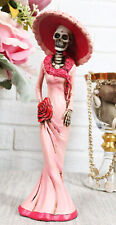 Ebros DOD Skeleton Lady Rosa with Pink and Red Cocktail Gown Figurine 8.25