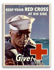 “Keep Your Red Cross At His Side” 1944 Vintage Style WW2 War Poster - 18x24 picture