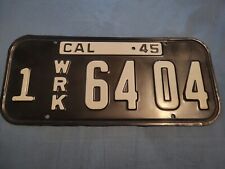 NOS 1945 California Wrecker License Plate # 1 WRK 6404 picture