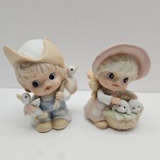 Vintage Homco Boy With Ducks and Girl With Lambs Figurines #1418 Little Kids picture