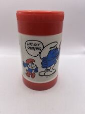 Vintage SMURFS Rare Red Plastic Thermos With Lid 227ml Airec International picture