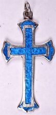 Amazing Enamel Cross Sterling Champleve Vivid Blue Siam picture