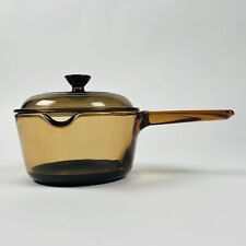Vintage Vision Corning Ware Amber 1L Sauce Pot Pan w/ Pour Spout & Pyrex Lid USA picture