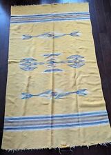 Vtg Mexican Chimayo Wool Rug Yellow 40 X 48 Zapotec Blue picture