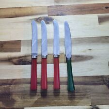 Lot of 4 VTG Stainless Steel Butter Knives Cherry Red & Green Bakelite Handle picture