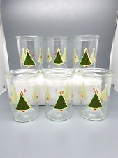 Lot of 6 Vintage Bama Jelly Jar Drinking Glasses w/Christmas Trees 6 oz. picture