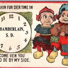 c1910s Chamberlain, SD Dutch Greeting Art Postcard Clock Time Holland Kids A169 picture