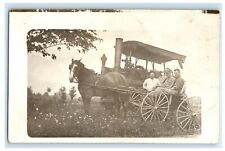 c1910's Boys Riding In Horse Carriage RPPC Photo Traction Steam Engine Postcard picture